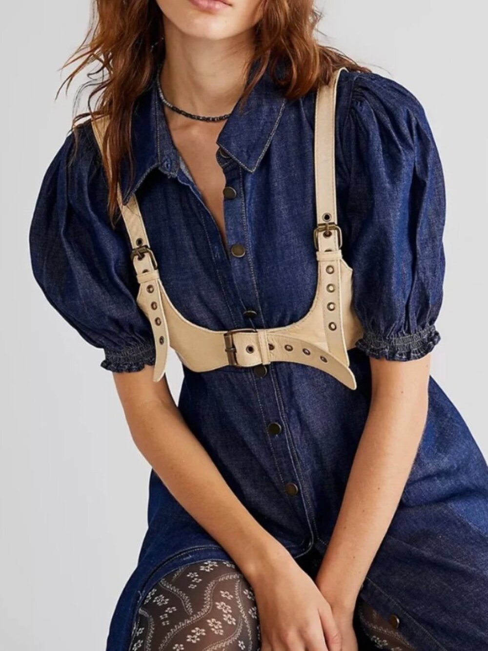 Free People Rebel Leather Harness In Sandstorm Sz M